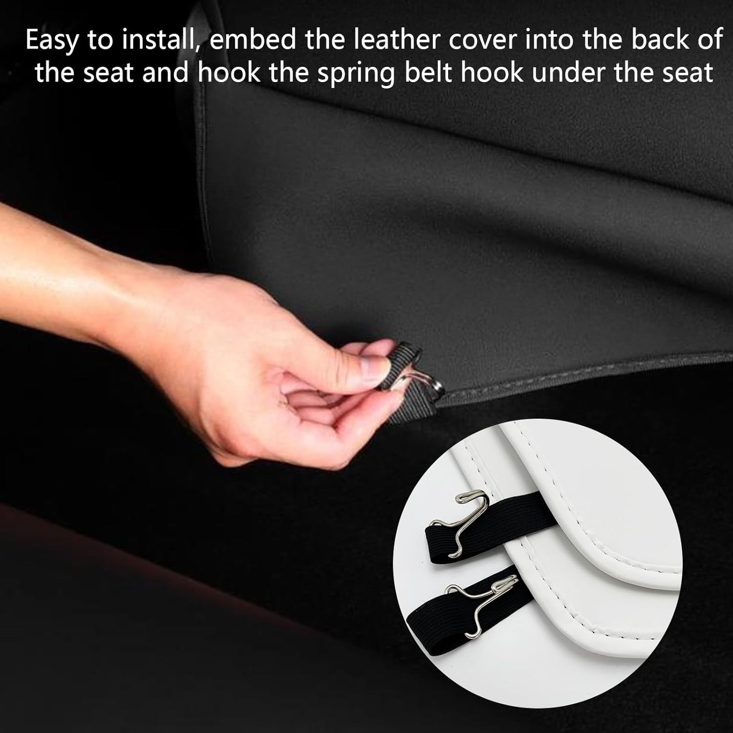 Car Seats Back Cover for Tesla Model 3/Y/S, Leather First Row Seats Back Cover with Pocket, Kick Mats Seat Protector Case, Set of 2, Wear-Resistant, Waterproof, Anti-Fouling - Black-A image number 5