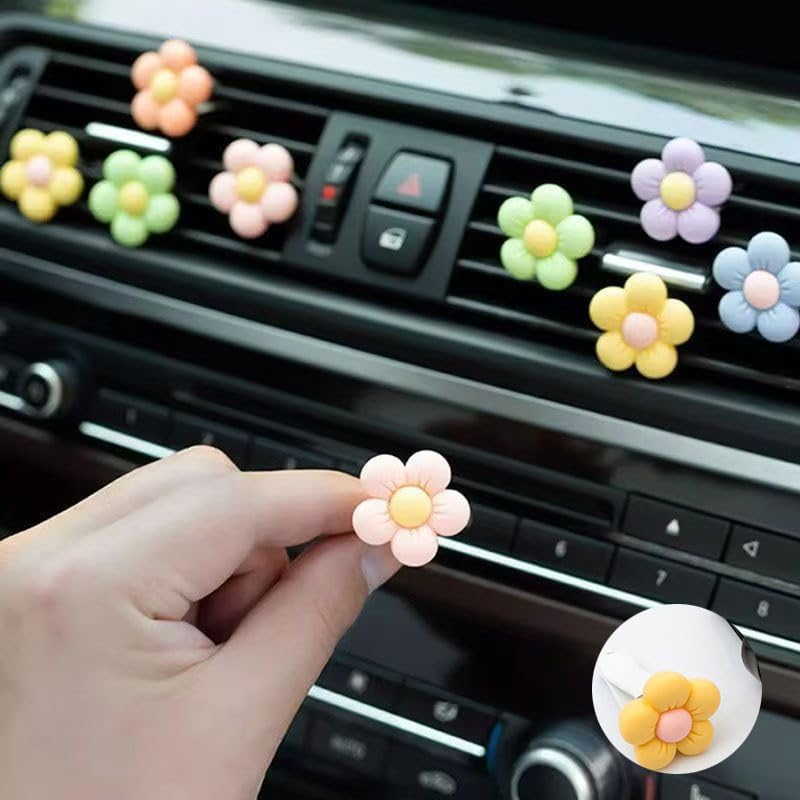 6Pcs Daisy Flower Car Air Vent Clips &ndash; Cute Floral Car Air Freshener & Decor Accessories for Women, Car Interior Vent Clip Charms