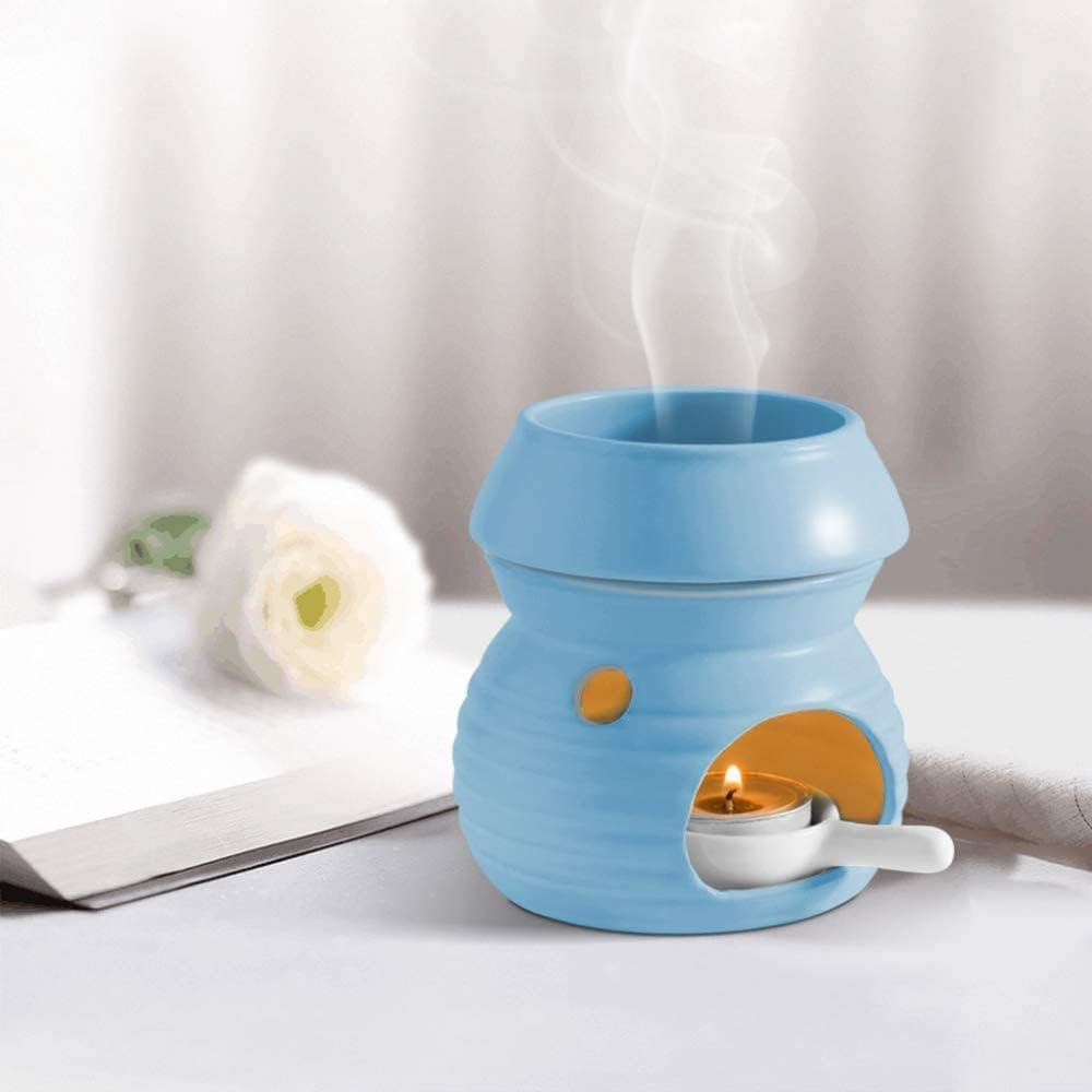 Sculpture Statue Antiques Collectables，Wax Melt Essential Oil Burners 2 Sets, Removable Ceramic Aroma Burner Assorted Candle Scented Diffuser Home Bedroom Decor Christmas Housewarming Gift,Blue image number 6