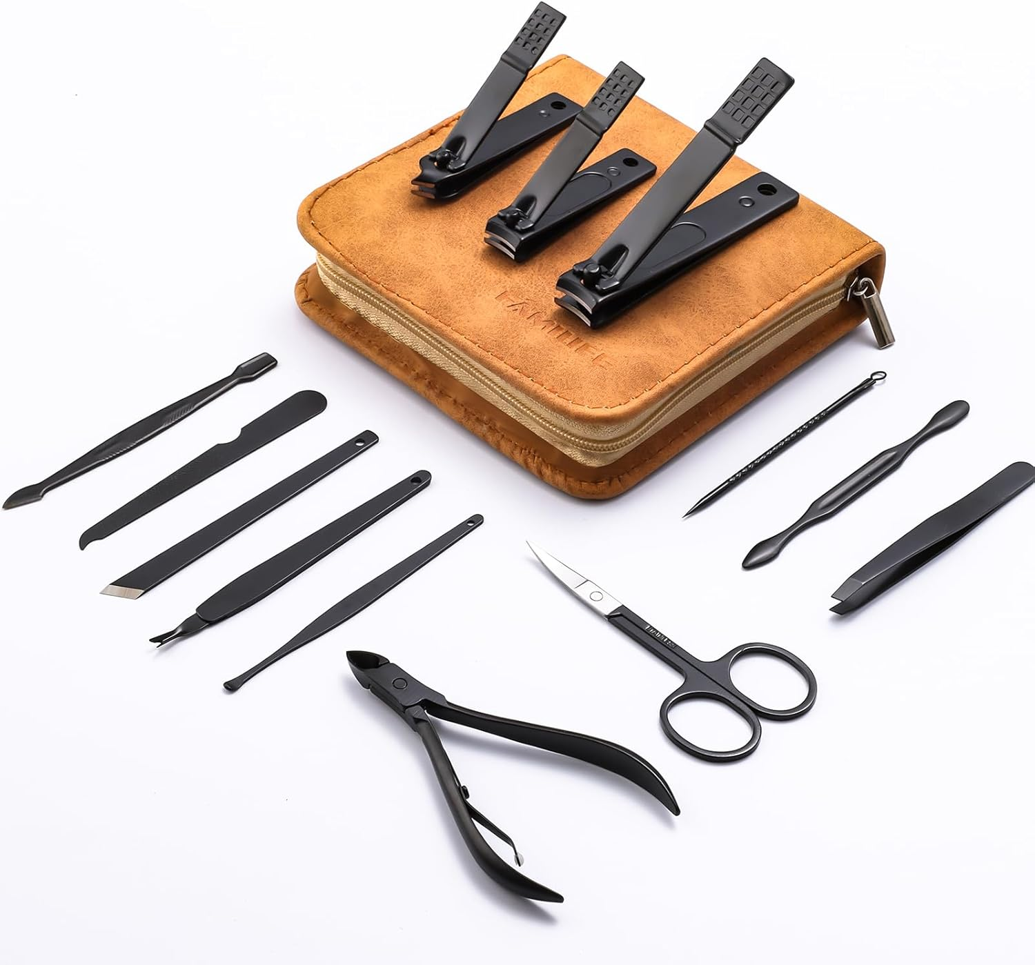 FAMILIFE Manicure Set, Professional Manicure Kit Nail Clipper Set Stainless Steel Pedicure Tools Kit with Leather Travel Case for Women Girl Men (Brown)