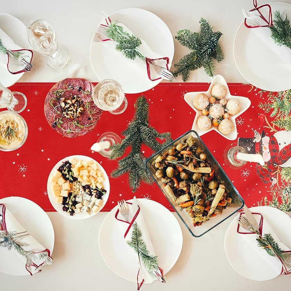 Christmas Table Runner Christmas Decorations Christmas Table Runners for Table Snowman Trees Snowflakes 13X72 Inch Winter Table Runner Christmas Table Decorations for Christmas Holiday Home Decor image number 1