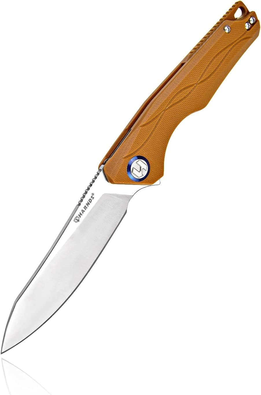 HARNDS Harvest Pocket Knife with Sandvik 14C28N Steel Folding Knife with G10 Handle for Camping Hunting Surviral (Brown)