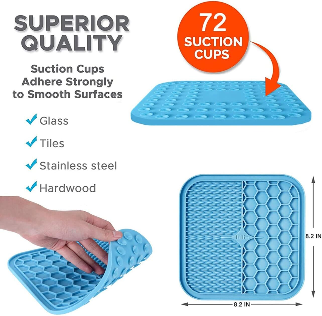 Silicone Pet Feeding Mat Slow Food Pads Dog Licking Pad Dispenser Plate AUSTOCK - 2 Units (Blue+Orange) 21*21*1Cm image number 2