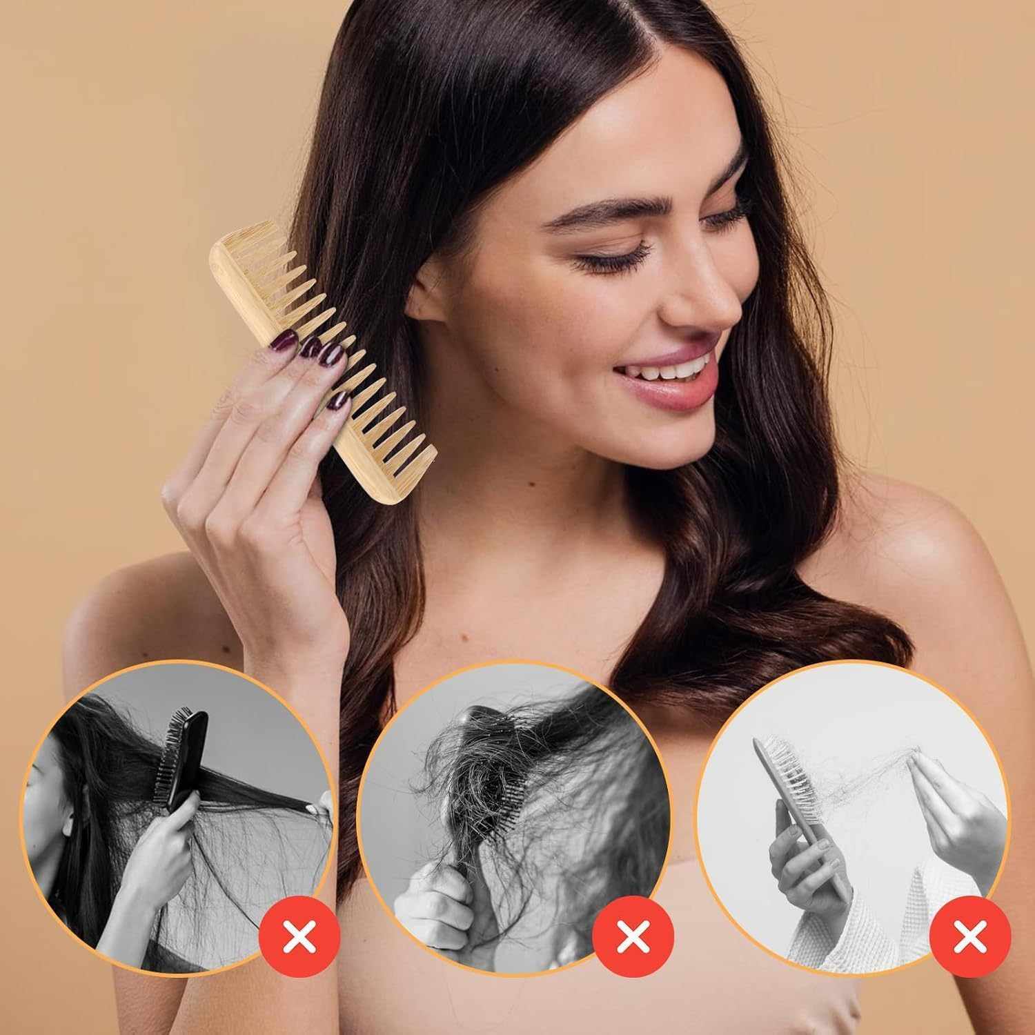 Bamboo Wide Tooth Comb, Large Hair Detangling Comb, Natural Wooden Combs for Hair, Beard, Mustache, Travel-Friendly, Hand Polished, No Handle Design (Bamboo, One Size)