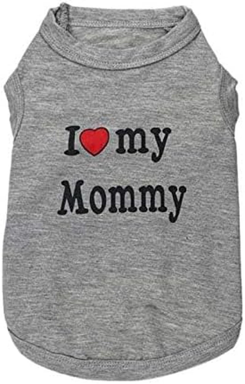 2 PCS I Love My Mommy/Daddy Pattern Dog T-Shirts Clothes Dog Shirts Apparel Summer Outfit Coats for Small Dogs Cat Pet Puppy (XS, Grey) image number 4
