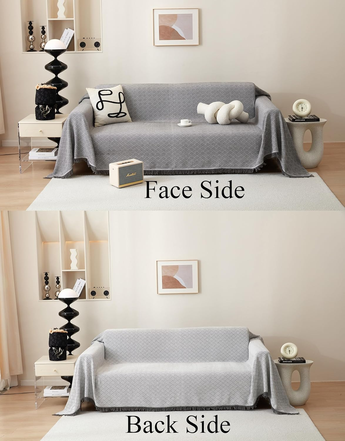 Sofa Cover Blanket, L Shape Sectional Couch Covers Protector (NOT for Dog Cat Pet) Weaved (Grey, 180X380Cm/71X150) image number 1