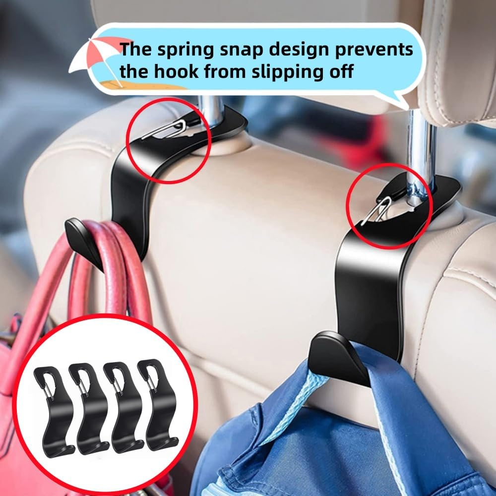 4 Pack Car Seat Hooks, Headrest Hooks for Purses Groceries Bags with Metal Lock(Black) image number 5