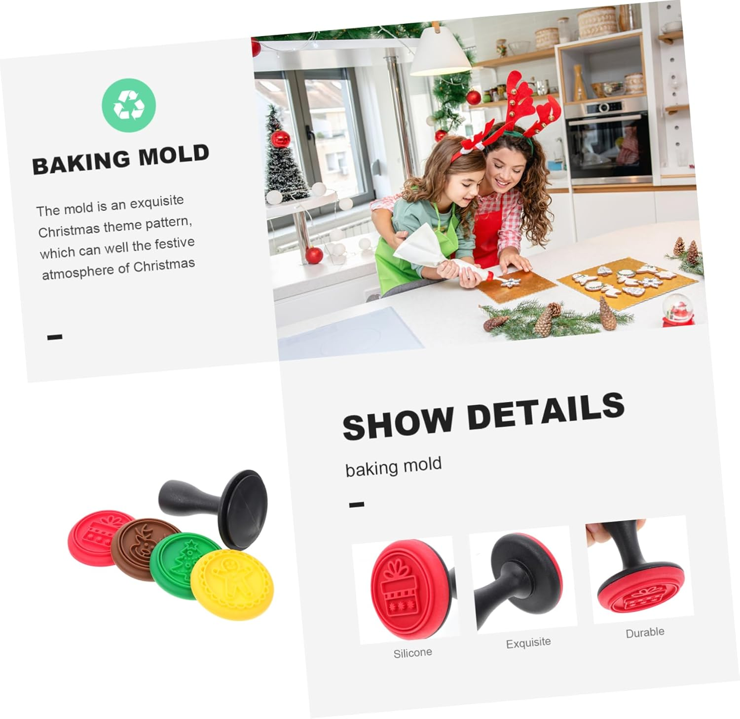 1Set Christmas Silicone Cookie Stamps Molds Creative Baking Tools for Cookie Making Non- Release Design for Crafts Holiday Parties Random Style