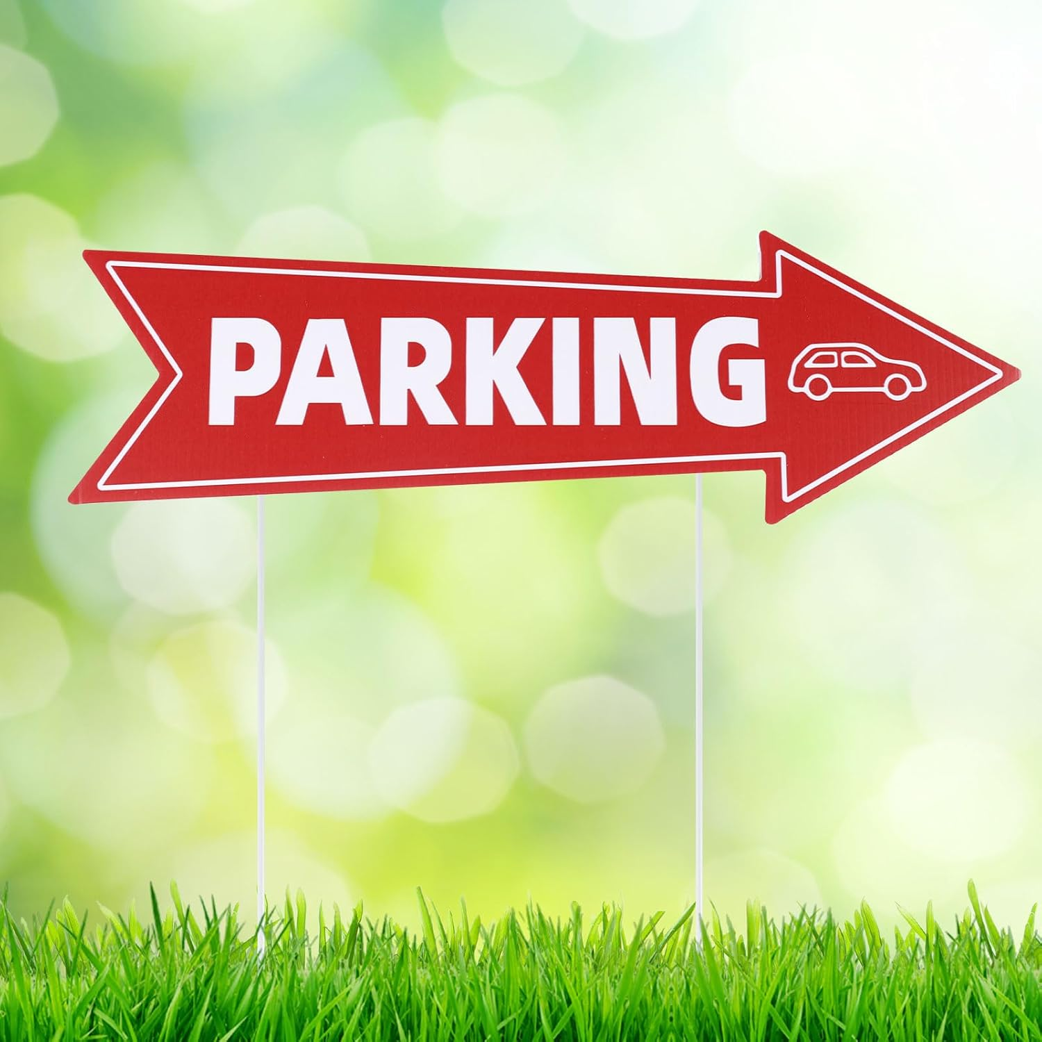 3Pcs Directional Parking Sign with Stake, 16X5In Event Parking Signs with Arrows Red & White Corrugated Plastic Parking Signage for Outdoor Yard Lawn image number 1