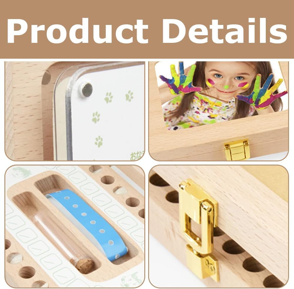 Baby Tooth Box, with Photo Frame,Wooden Baby Teeth Storage Box, Kids Keepsake Organizer, Infant Fetal Hair Storage Case,For Toddler&lsquo;S Teeth and Hair image number 5