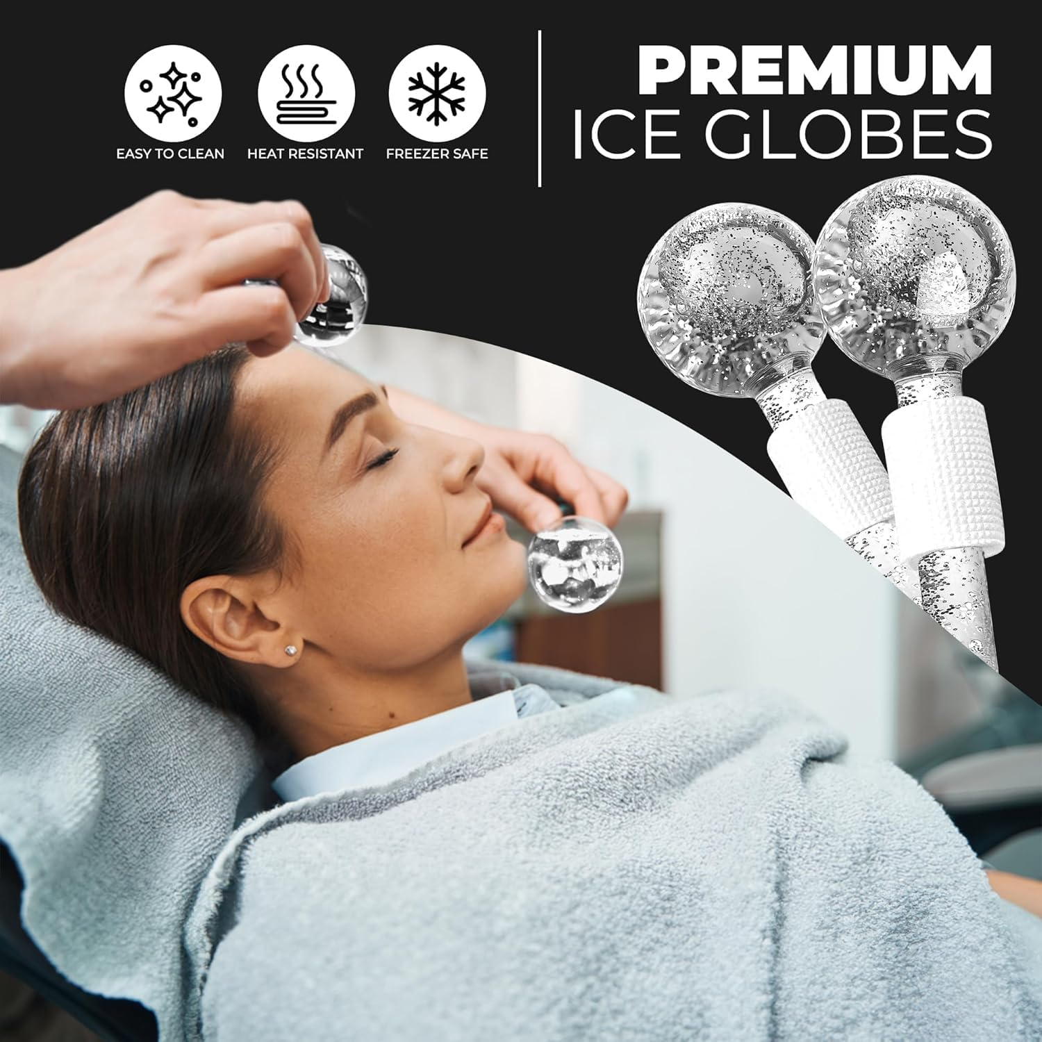 Ice Globes for Face - 2PCS Unbreakable Ice Roller for Face & Eyes, Skin Tightening & Anti-Aging&ndash;Perfect Ice Globes for Reduction of Puffiness & Wrinkles of Face, Neck & Eyes, Glitter White image number 3
