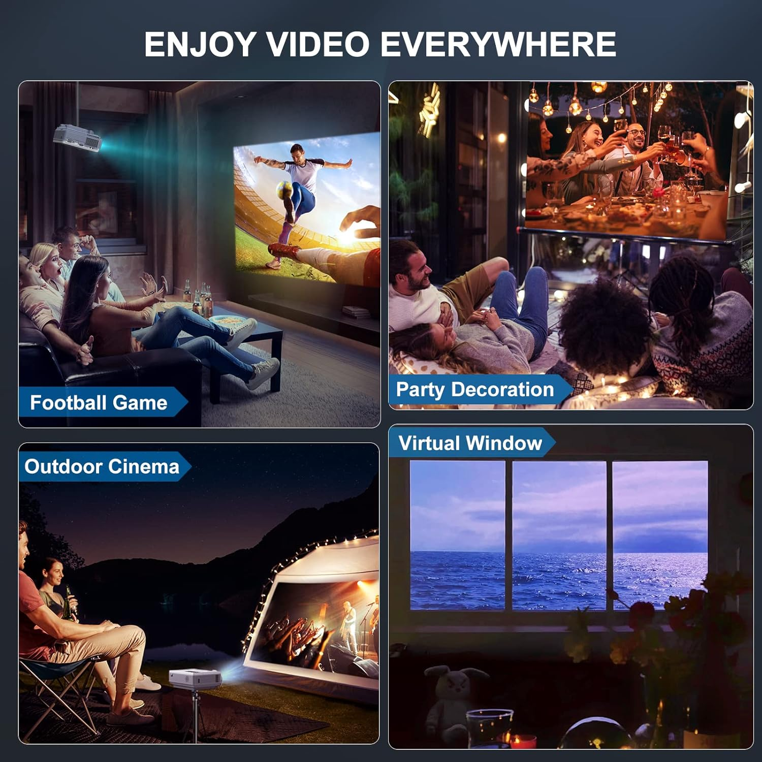 Projector, Mini Projector Bluetooth with 5G Wifi Native 1080P 9500L 4K Supported, FUDONI Portable Projector with Screen for Home Theater, Compatible with HDMI/USB/PC/TV Box/Ios and Android Phone image number 5