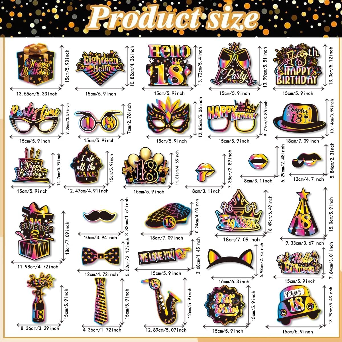 30Pcs Birthday Photo Booth Props Kit Happy Birthday Party Favors Funny Birthday Party Supplies Decoration for Men and Women (18Th) image number 4