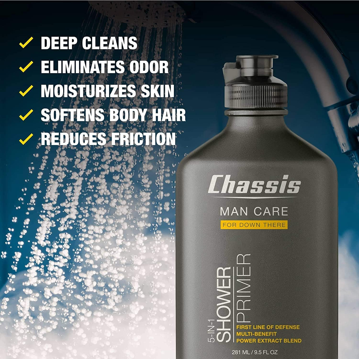 Chassis 5-In-1 Shower Primer - Mens Anti-Chafing Gel and Deep Cleansing Wash - Talc, Paraben, and Menthol-Free image number 3