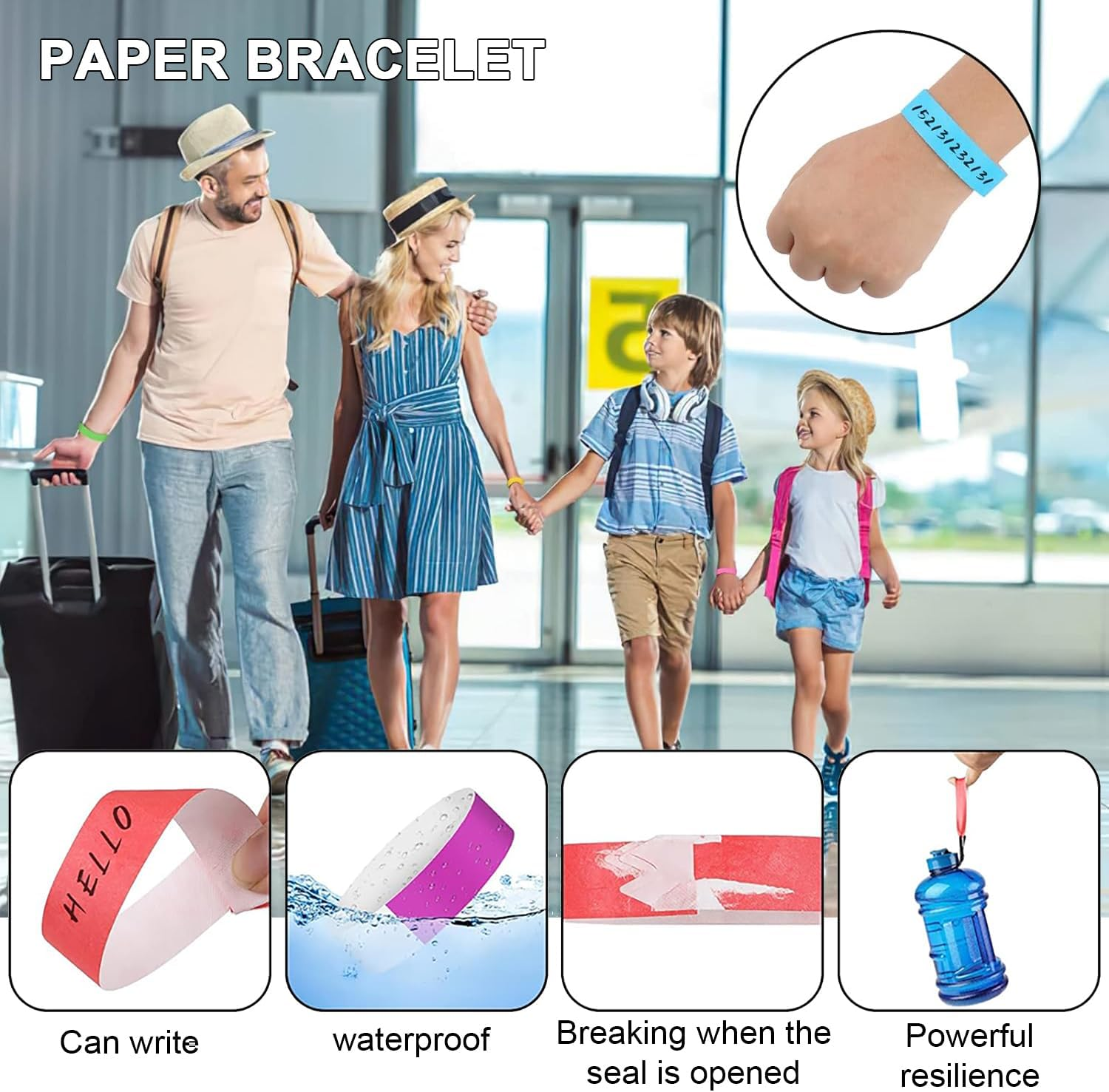 1000 Pieces Colorful Event ID Wristbands Colorful Tyvek Waterproof Paper Wristbands Party Wristbands Wristbands Bracelets for Events, Bars, Concerts. (100 Pieces) image number 1