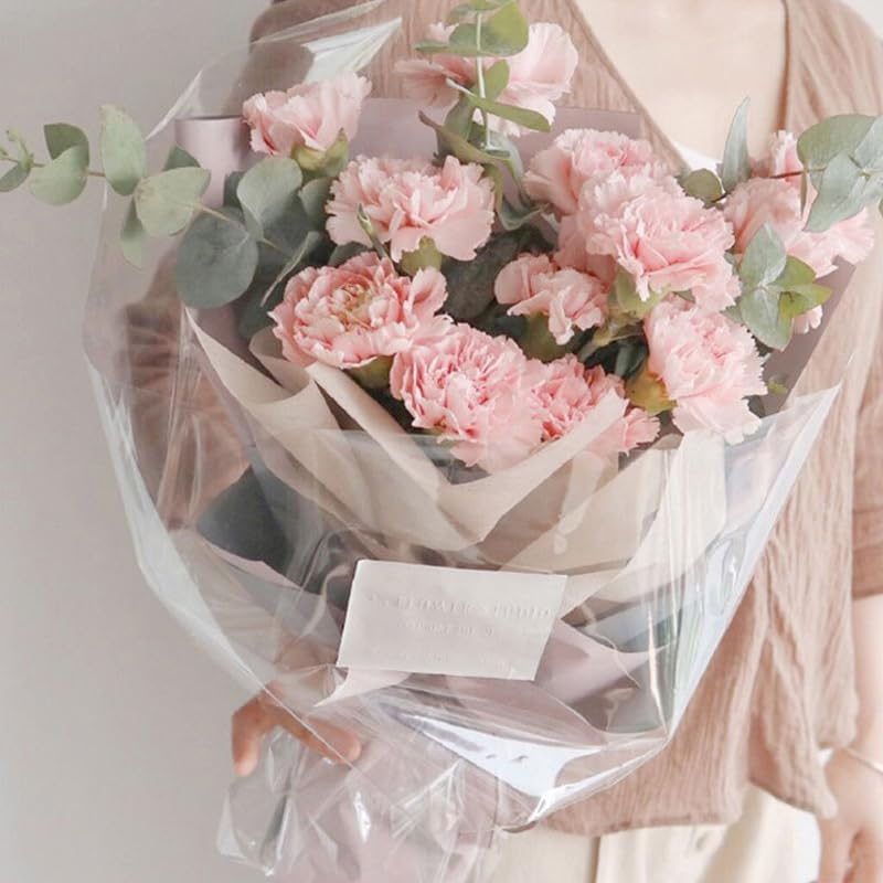 100X4Sizes Clear Cellophane Wrap Roll Gift Flower Bouquet Baskets Wrapping Paper, Durable Gift and Bouquet Wrapping Paper, Ideal for Baskets, Crafts, Treats, 27Cm-54Cm Expandable Width