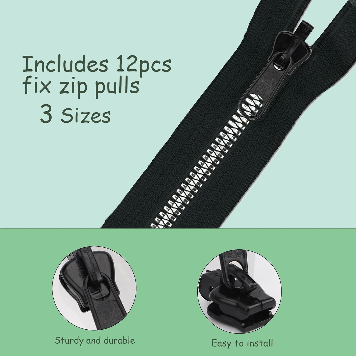 12Pcs/Set Fix Zip Puller, Zipper Fixer Detachable Zipper Repair Kit, Instant Zipper Tabs Pull Replacement Slider for Jacket Coat Luggage Backpack image number 4