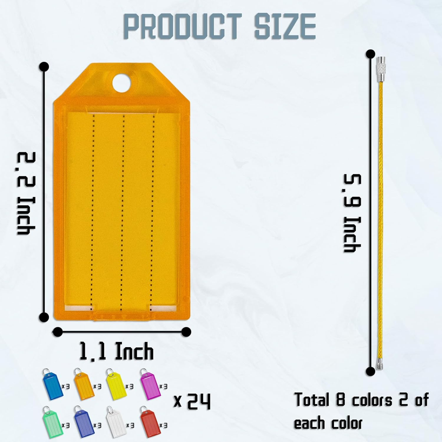 24Pcs Plastic Key Tags, 16 Pack Wire Keychain Cable Large Stainless Ring, Key Tags for ID Name Item Identifiers, Luggage image number 1