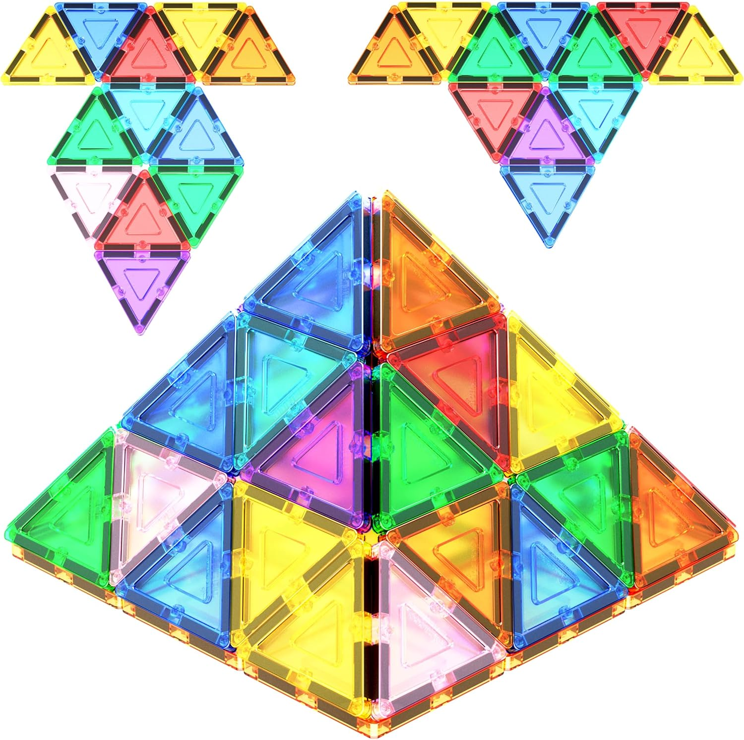 Picassotiles 12Pc Magnetic Building Block Set Equilateral Triangle Magnet Tiles Construction Toy STEM Learning Kit Educational Playboards Pretend Play Stacking Blocks Child Brain Development PTE01 image number 1