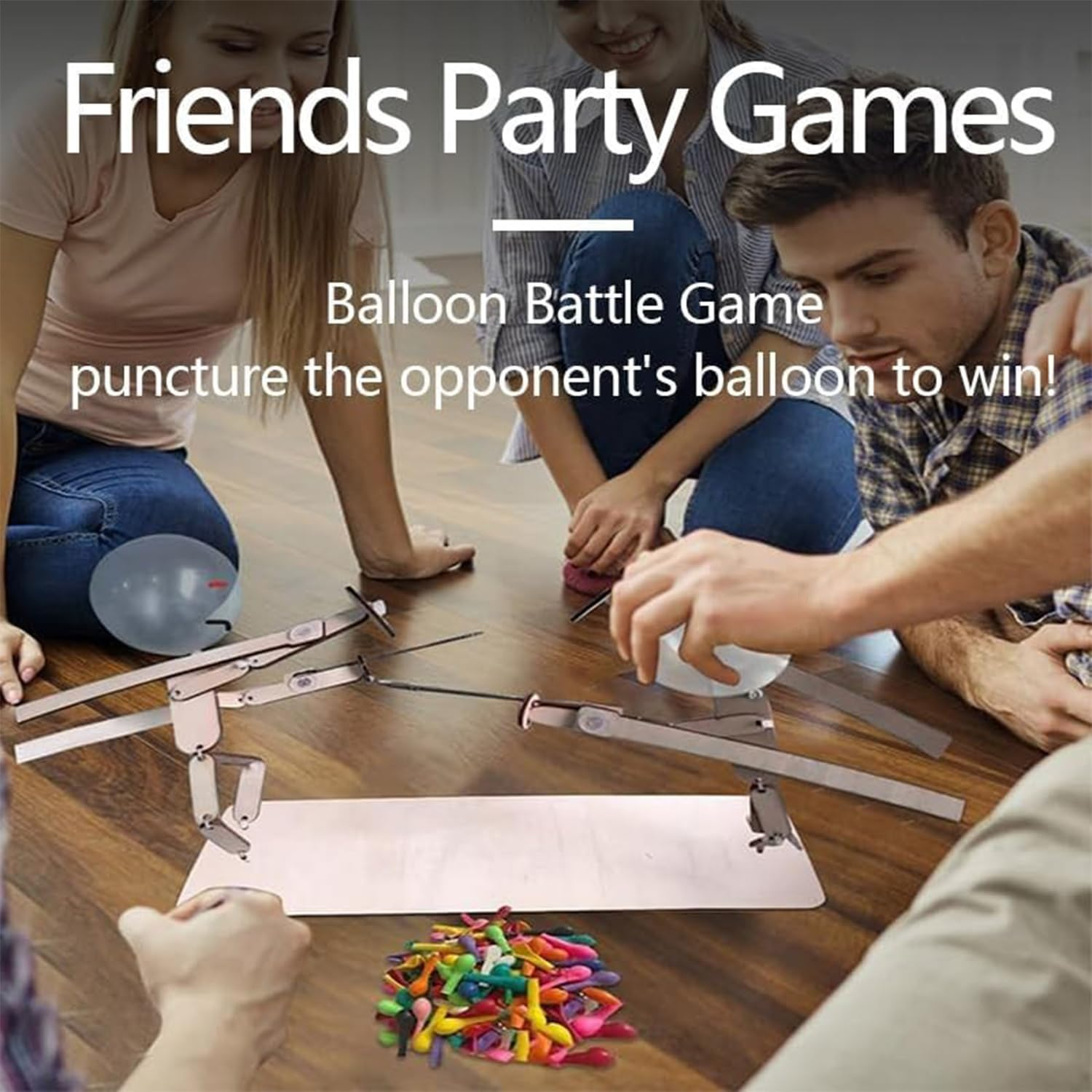 Balloon Bamboos Man Battle 2-Person Wooden Robot Battle Game Handmade Wooden DIY Bamboo Man Fghting Toy Handmade Wooden Fencing Puppets Fast-Paced Balloon Fight Whack a Balloon Party Games image number 4