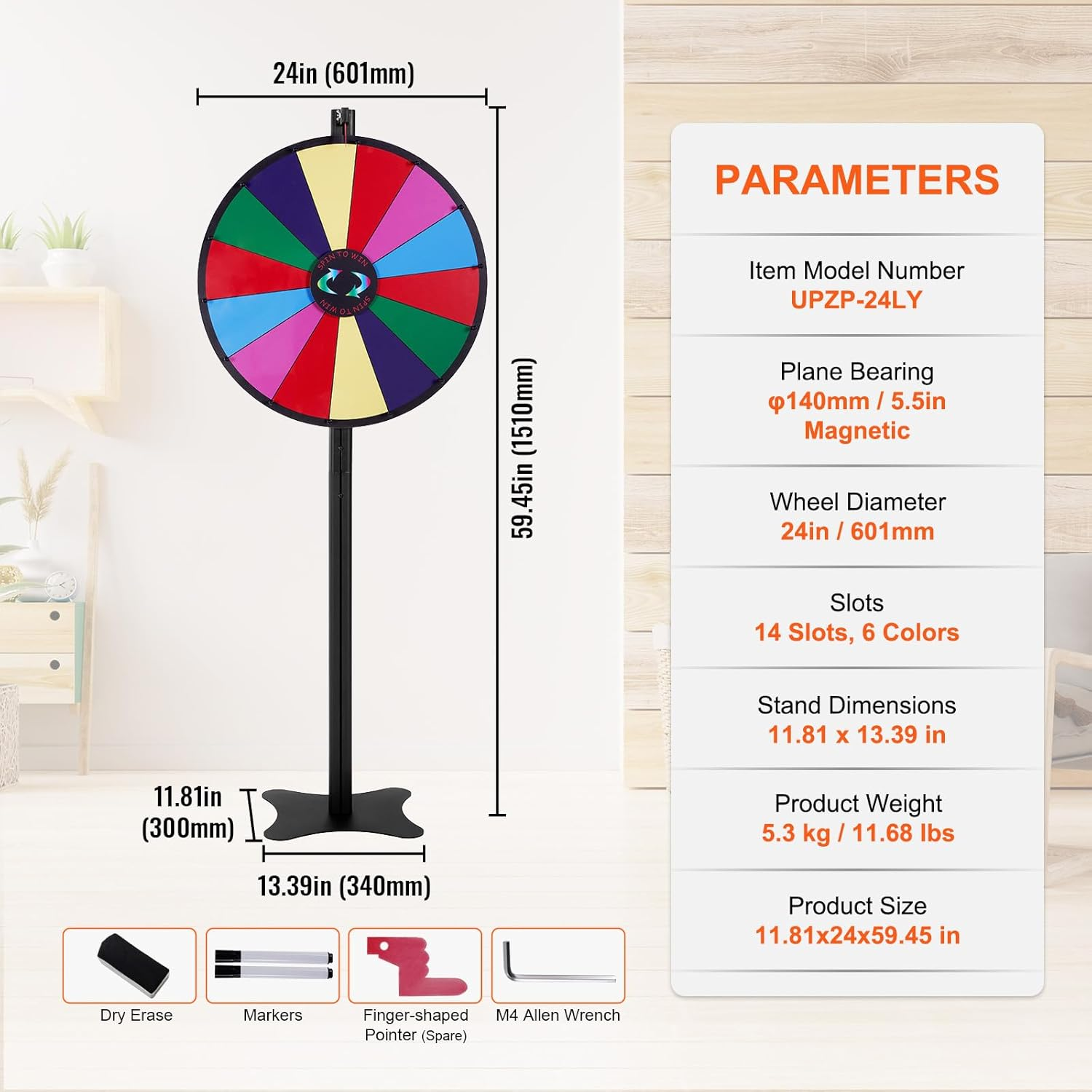 VEVOR 24 Inch Spinning Prize Wheel, 14 Slots Roulette Wheel, Customizable & Editable, Smooth Spinning, Exciting Atmosphere, Portable & Space-Saving, Complete Accessories, Ages All image number 3
