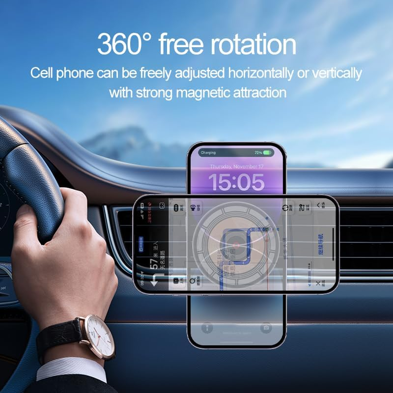 Magnetic Car Mount Wireless Charger for Iphone 12/13/14/15/16, 15W Fast Charging, Qi Compatible, Vent Mount image number 5