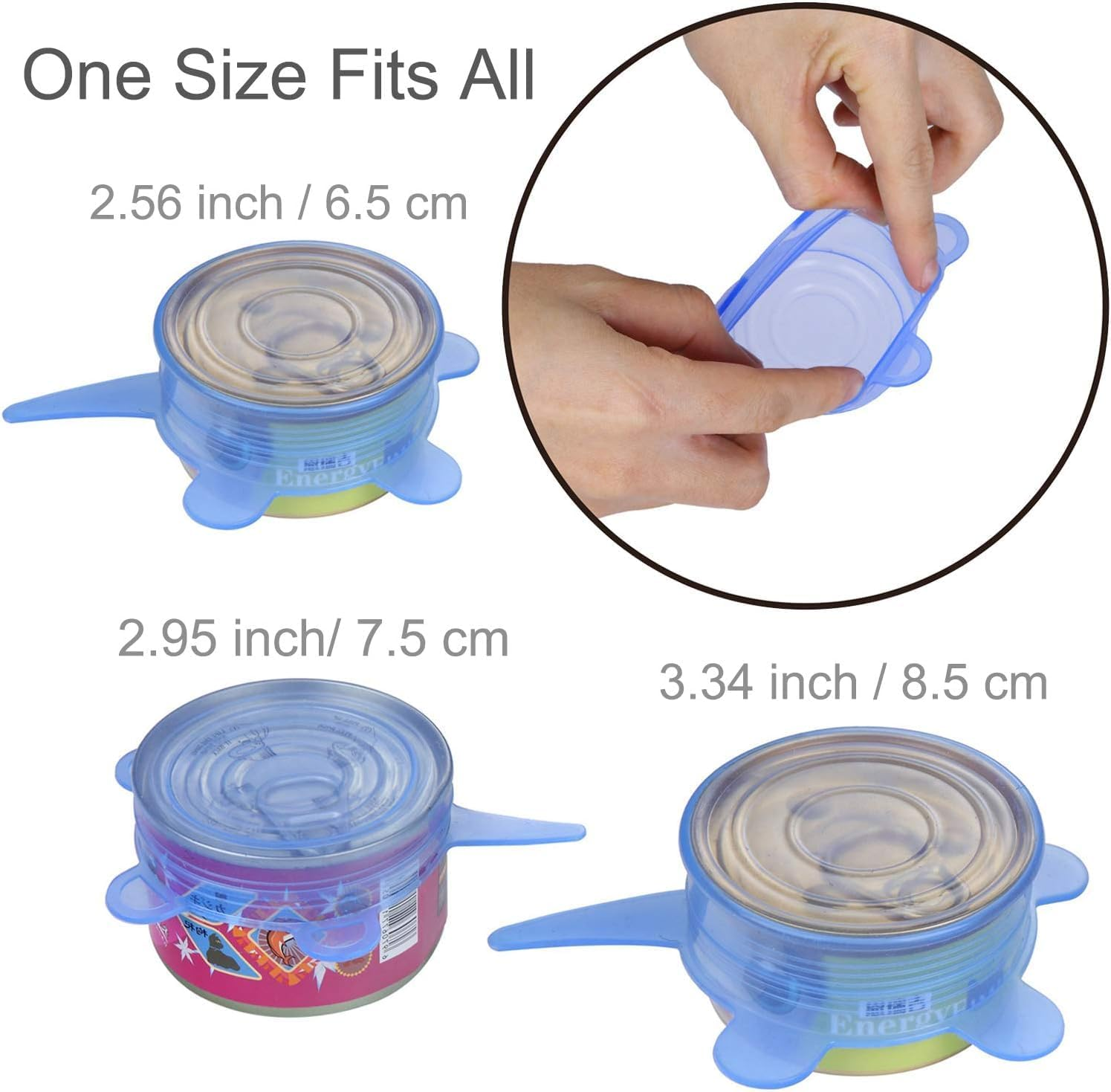 6 Pack Pet Food Can Cover Stretchable 1 Fit 3 Universal Size Silicone Can Lids for Dog and Cat Food Can Blue (Blue) image number 5