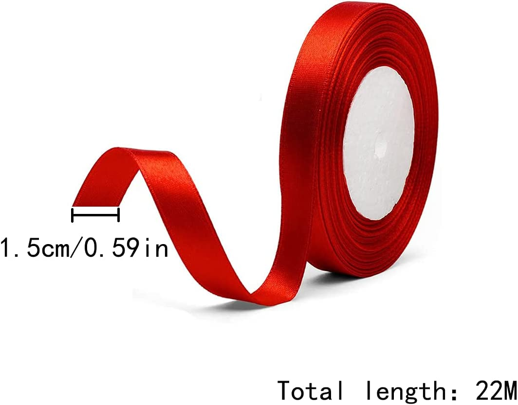 Satin Ribbon, 2 PCS Red & Green Silk Ribbon for Gift Wrapping, Braiding, Birthday, Wedding, Scrapbooking Decoration (0.6Inch) image number 4