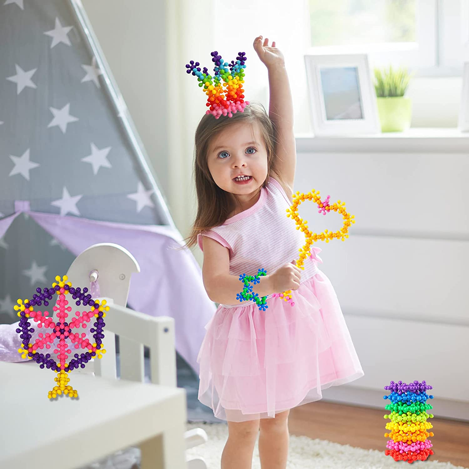 300 Pieces Building Block, Toys Building Sets with Storage Box,Interlocking Solid Plastic for Kindergarten Preschool Kids,Stem Toys for 3,4,5,6,7,8 Year Old Girls Boys image number 1