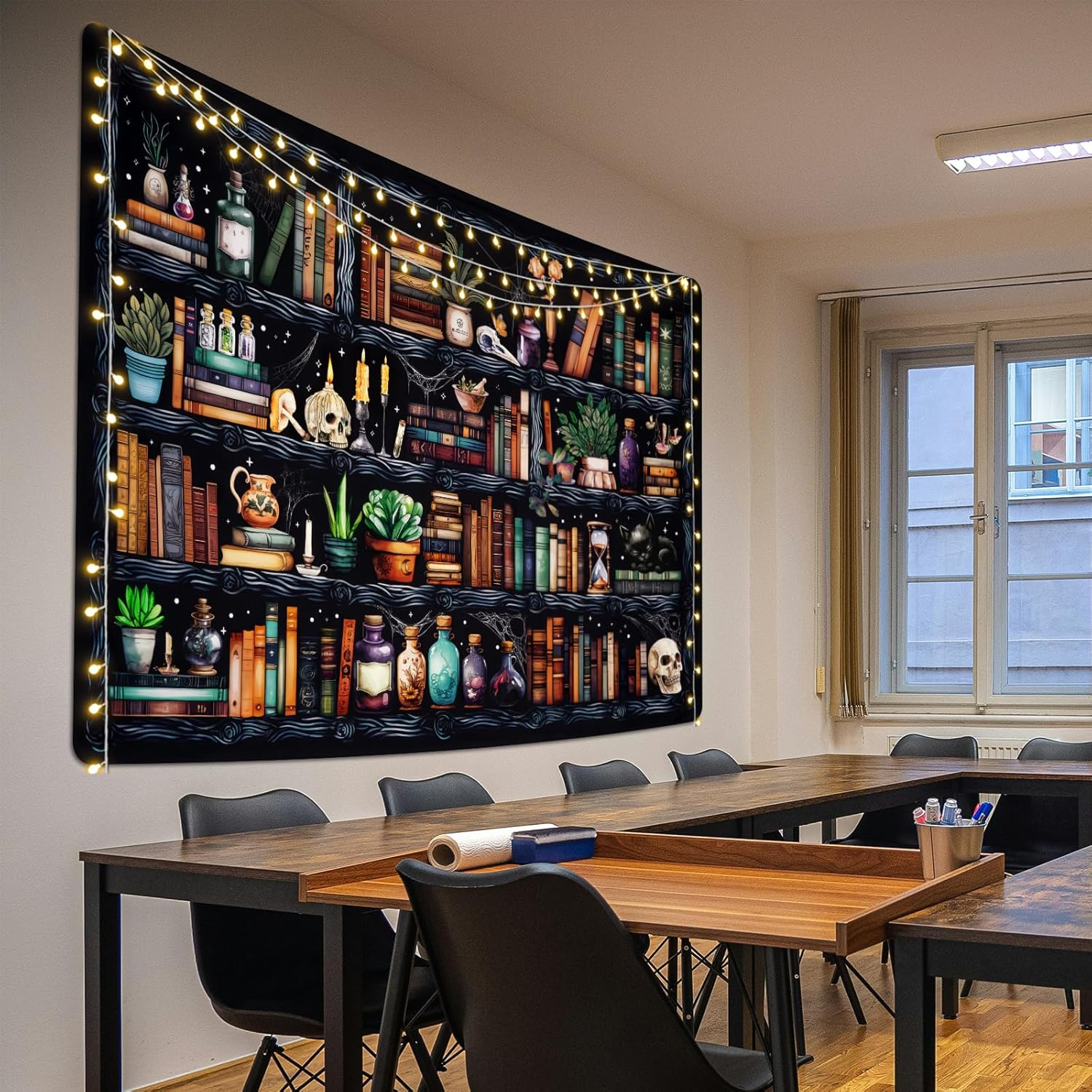 Uspring Magical Book Tapestry Goth Skull Vintage Botanical Black Cat Wall Tapestry Hanging for Bedroom Home Decor (59.1 X 59.1 Inches) image number 2