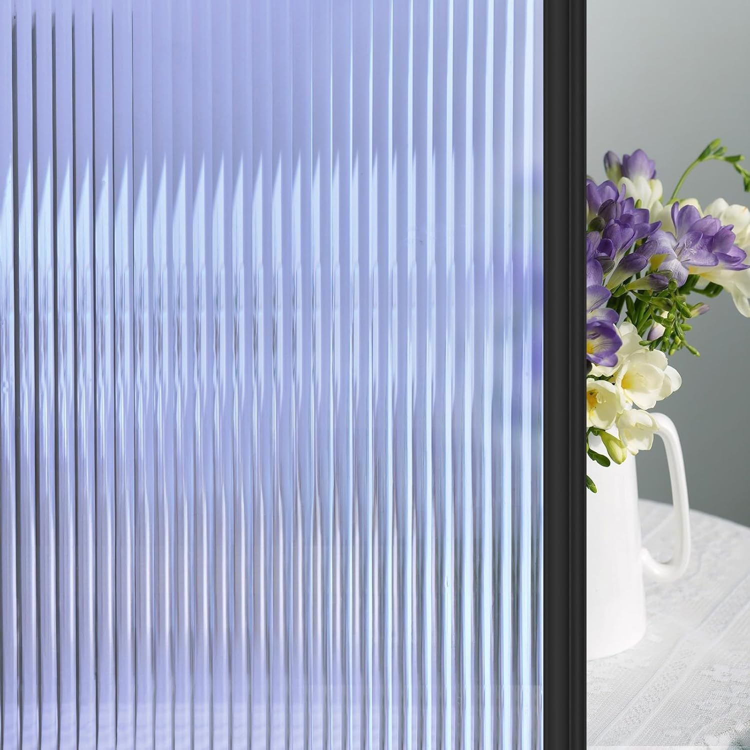 Beautyhero Window Privacy Film, Stained Glass 3D Reeded Frosted Stickers for Bathroom, Adhesive Decorative UV Blocking, 23.6X78.7 In