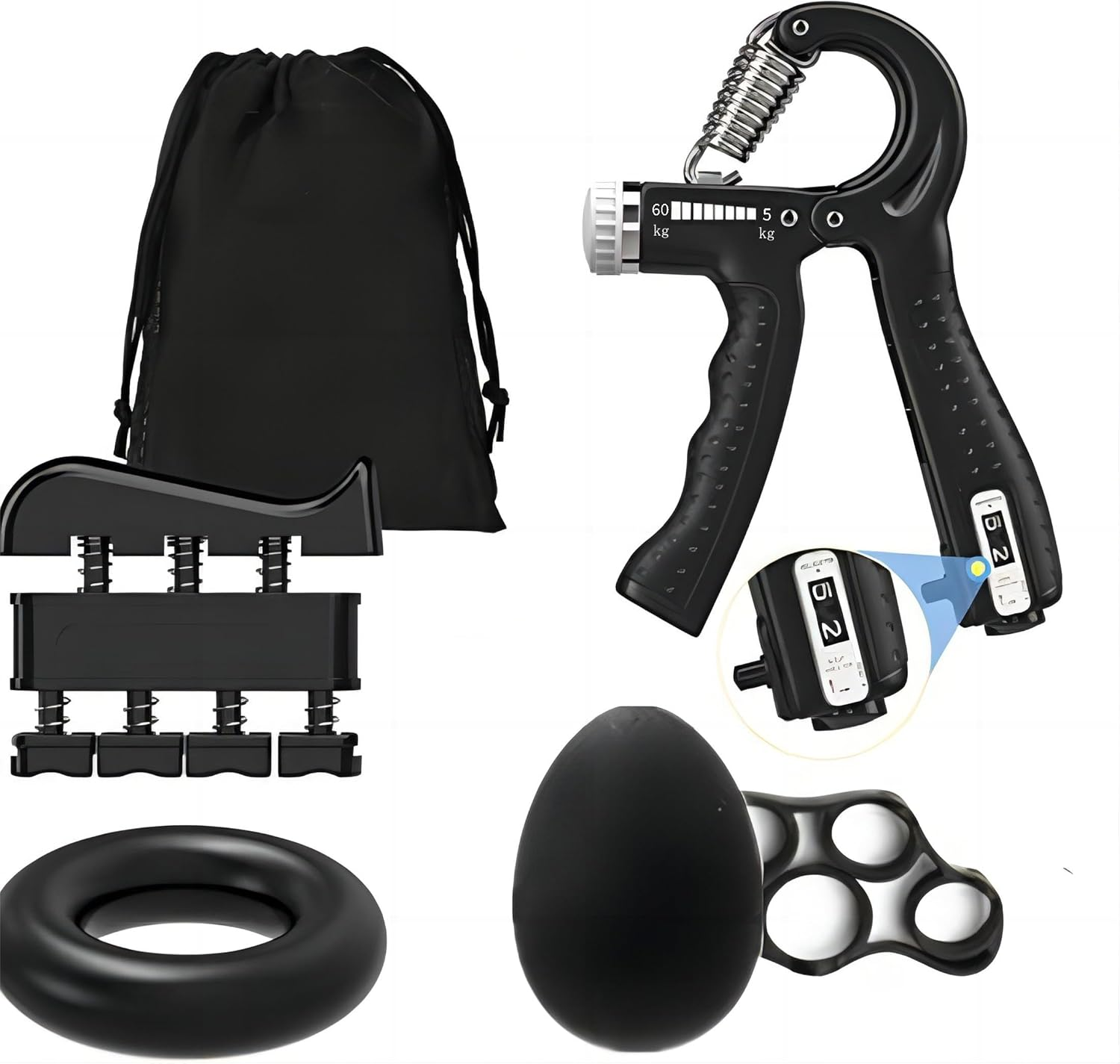 Tongke Hand Grip Strengthener, 5-60 KG (22-132Lbs), Finger Exerciser, Hand Grip Circle, Finger Trainer, Stress Relief Ball, Black, Silicone, Ball, Hand Strengthener, Exerciser image number 5