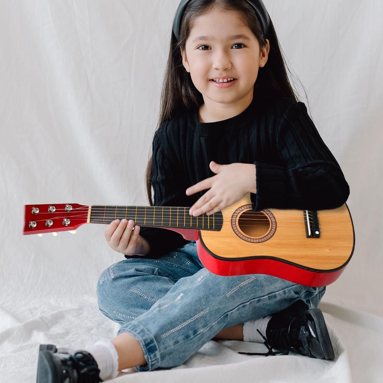 Mini Acoustic Guitar 23 Inch 6 String Toddler Kids Guitar for Beginners Wood Material Music Instrument Kids Children image number 2