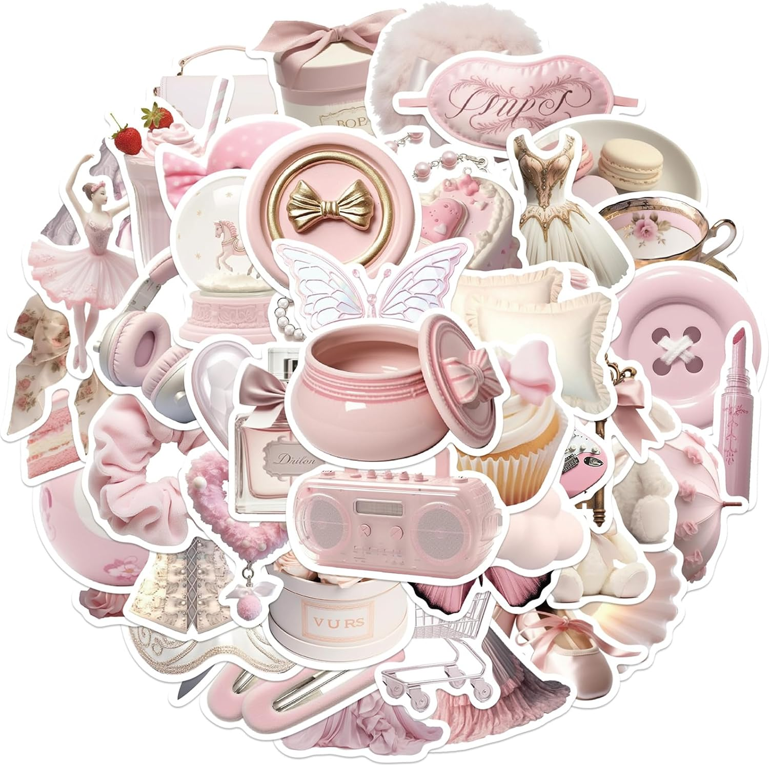 50PCS Vintage Coquette Aesthetic Stickers, Gentle Ballet Style Graffiti Sticker, Valentine Day Stickers for Girl Water Bottles Laptop Pink Decal for Phone Cases, Coquette Room Decor Vintage, DE001 image number 3