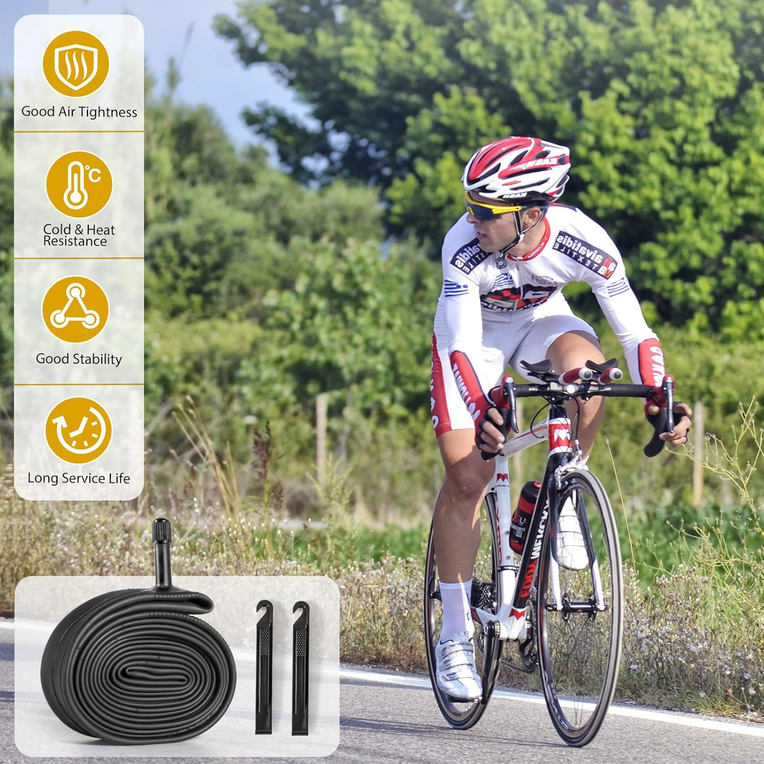 2 Pack 700 X 35-43C Road Bike Tubes, Bicycle Tube Compatible with 700 X 35C/36C/37C/38C/39C/40C/41C/42C/43C Bike Tire, Butyl Rubber Inner Tube with 2 Tire Levers for Road Bike image number 1