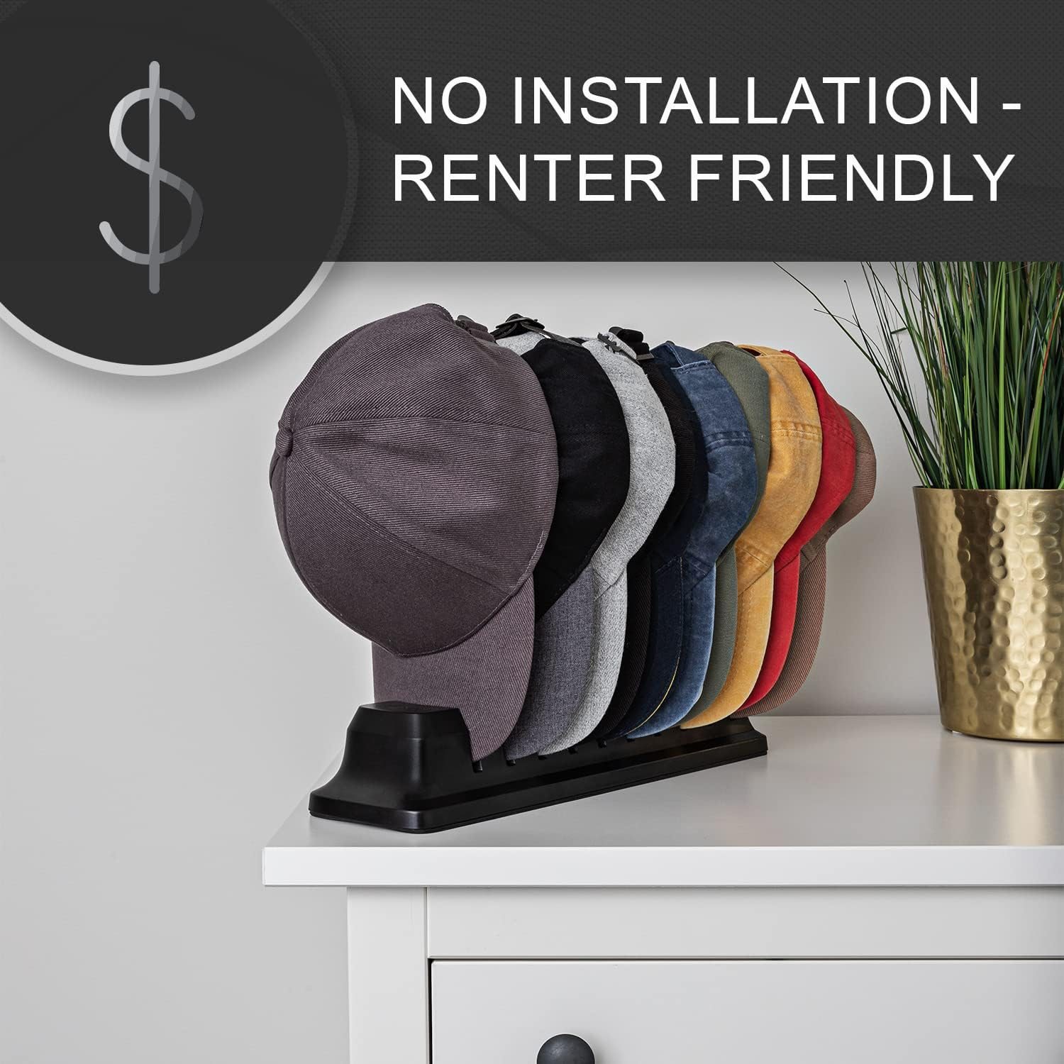 Hat Organizer for Baseball Caps - Hat Holder for 10 Baseball Caps - No Install Required Cap Rack Closet Organizer System Hat Racks for Baseball Caps (Black) image number 5