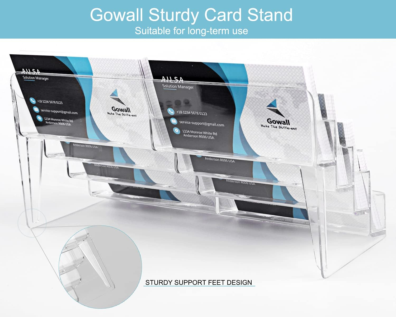 8 Pocket Acrylic Business Card Holder for Desk Clear Stand Desktop Plastic Business Card Display for Exhibition, Home and Office image number 2