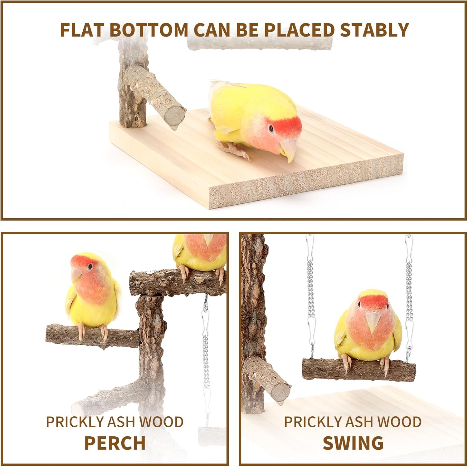 Bird Perch Stand Tabletop,Natural Pricklyash Wood Parrot Playground,Bird Active Toys Cage Accessories,Playstand Platforms for Parrots Parakeets Canaries Cockatiels Conure Lovebirds image number 1