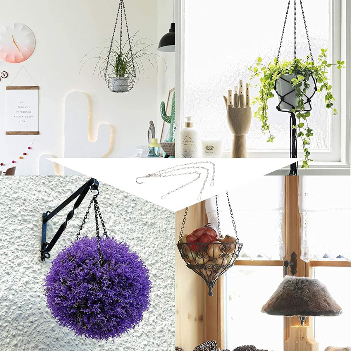 Hanging Planter Baskets Chains, Hanging Basket Hooks Flower Pot Hanger 4Pcs Decorative Flower Pot Chain 3 Point Stainless Steel Garden Hooks for Outdoor Indoor Planters Bird Feeders Wind Chimes image number 5