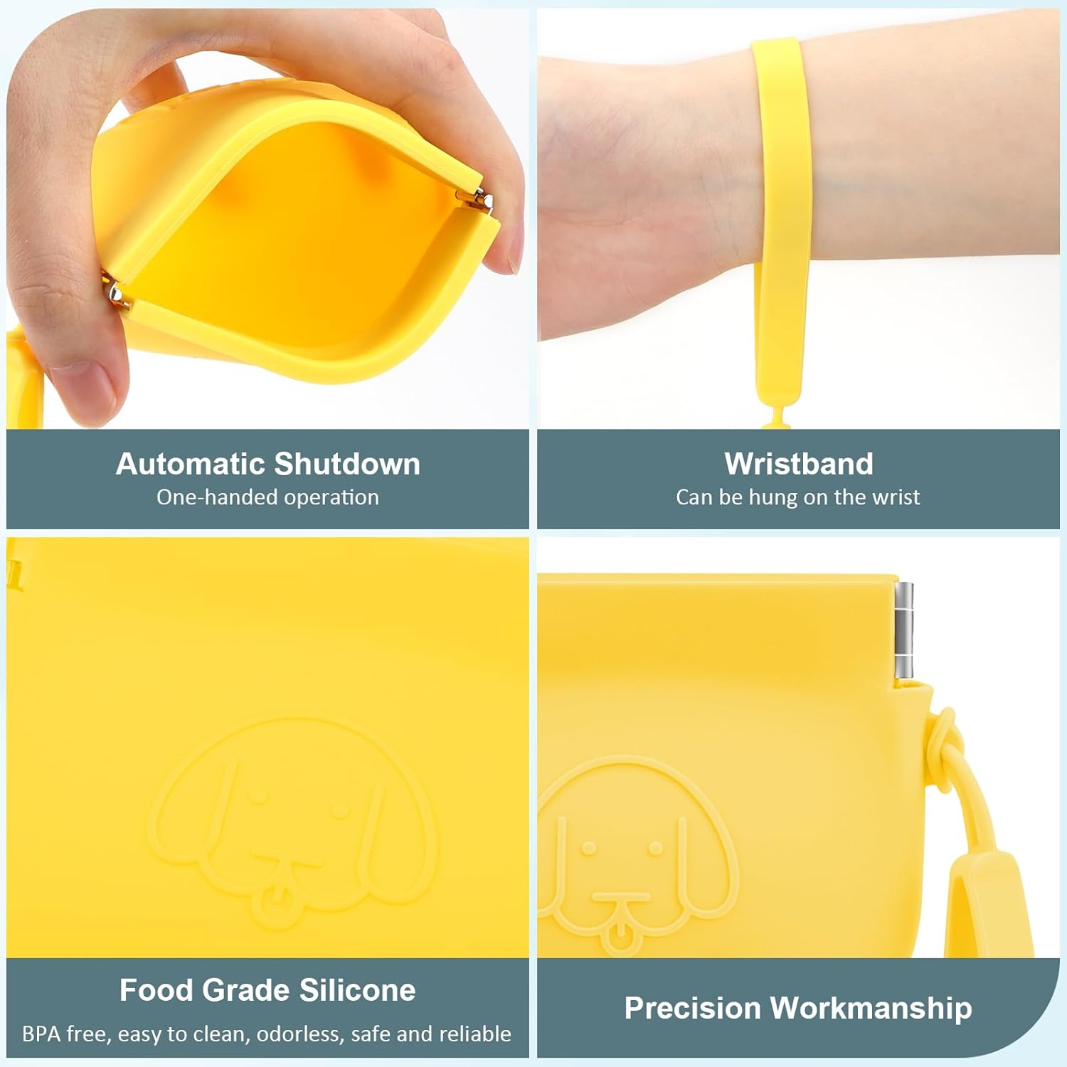 WALLFID Silicone Dog Treat Pouch Small Bag,Auto Closure,With Pet Training Clicker,Walking Bag for Dog and Cat,Pocket Size,Easy to Clean,Odorless (Yellow)&hellip; - Yellow image number 5