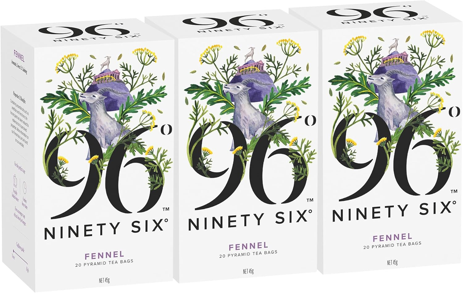 96&deg; Fennel Tea &ndash; Pack of 3 &times; 20 Pyramid Tea Bags (60 Bags), Aromatic, Sweet & Calming Herbal Tea, Caffeine-Free, Individually Wrapped Recyclable Envelopes, Plant-Based Tea Bags with No Microplastics image number 4