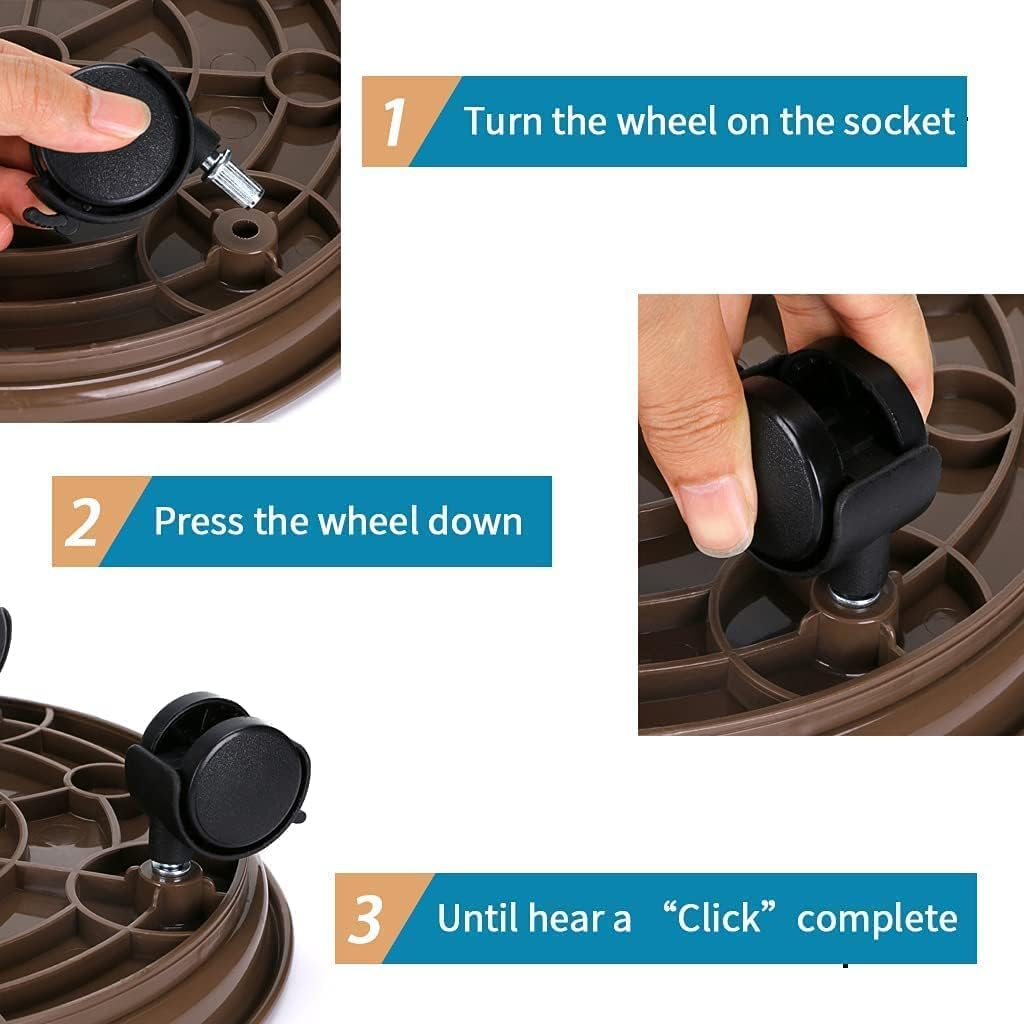 2Pcs Plant Caddy,Planter Pot Mover, Plant Pot Pallet Dolly Caster with Universal Wheels, round Movable Planter Dolly Trolley Tray Pallet Outdoor Indoor Tree Flower Stand Planter (13 Inch+2Pcs+Brown) image number 6