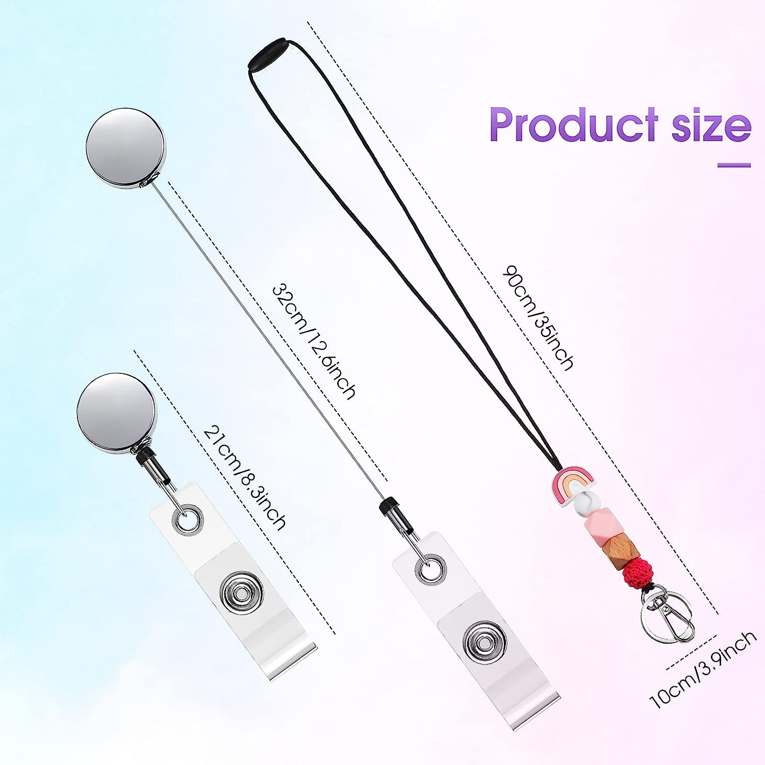 3 Sets Silicone Beaded Lanyards for ID Badges and Keys, Boho Neck Lanyard Necklaces with Retractable Badge Reel Holders, Tassel Keychain Strap Lanyard for Women Girls Teacher Students Nurses image number 1