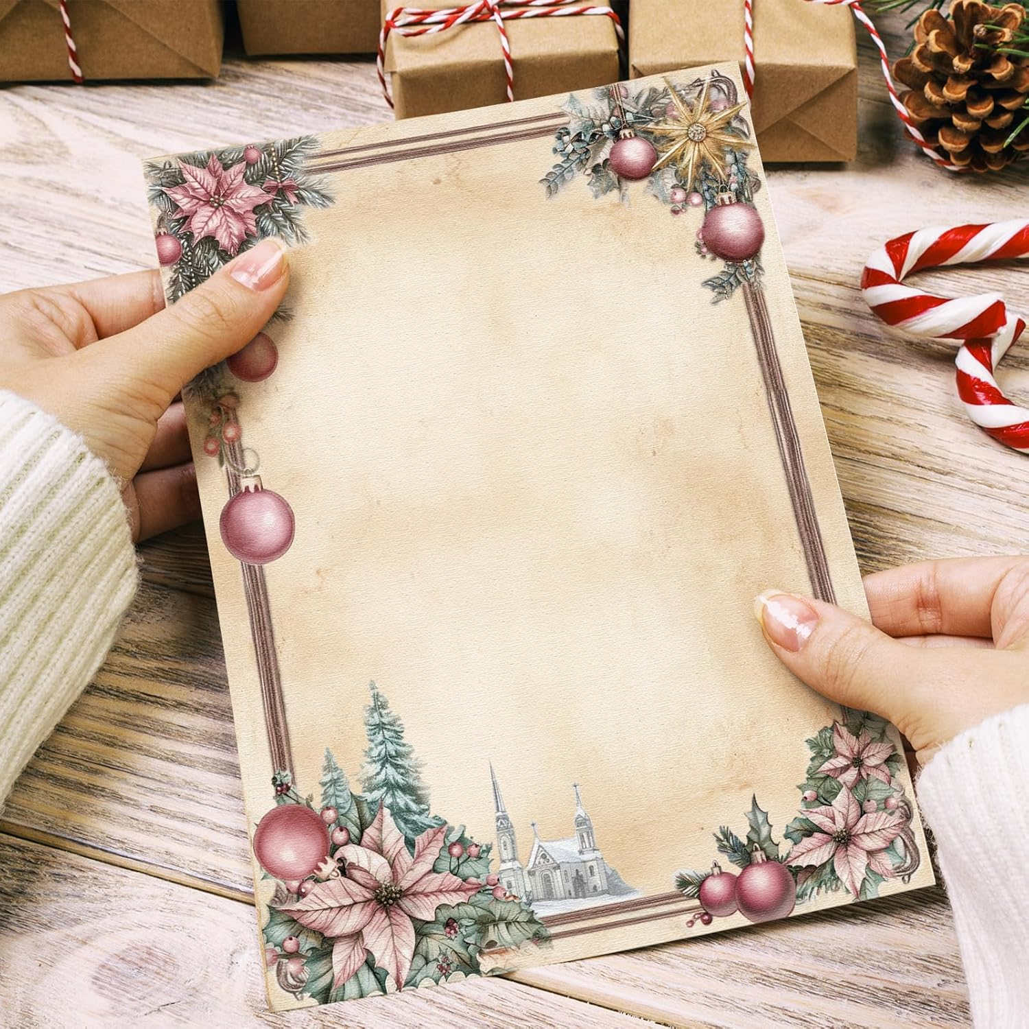 100 Sheets Christmas Stationery Paper 11" X 8.5" Holiday Stationery Paper Christmas Letterhead Winter Decorative Writing Paper for Xmas Notes Greeting Cards Invitation Office School Printing