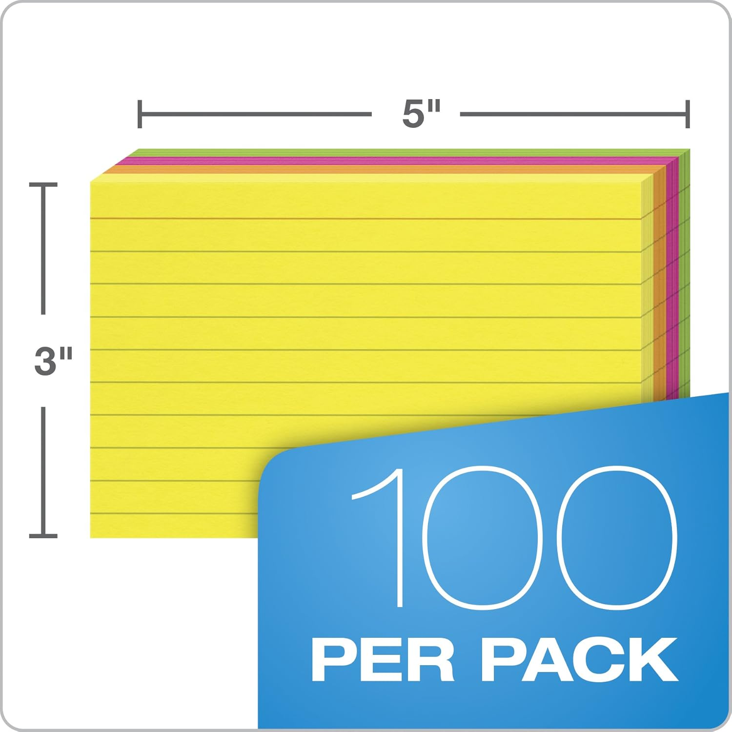 Oxford Glow Index Cards, 3" X 5", Ruled, Assorted Bright Colors, 100/Pack (40279) image number 2