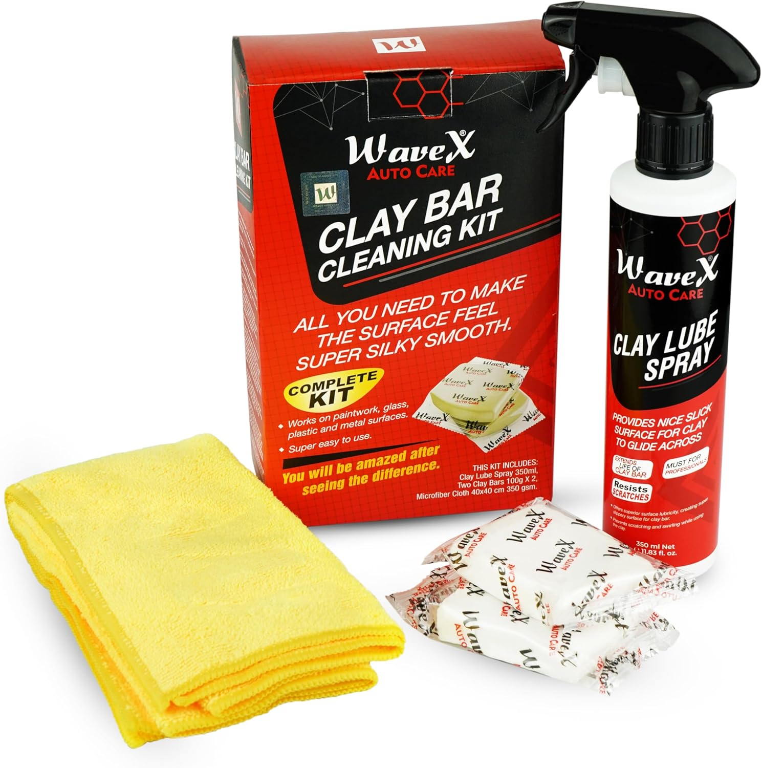 Wavex Clay Bar Kit for Car, Contains Lubricant Spray 350Ml, 2 Bar 100G Each, Microfiber, Contamination Removal Bar for Removing Rust & Other Particles image number 4