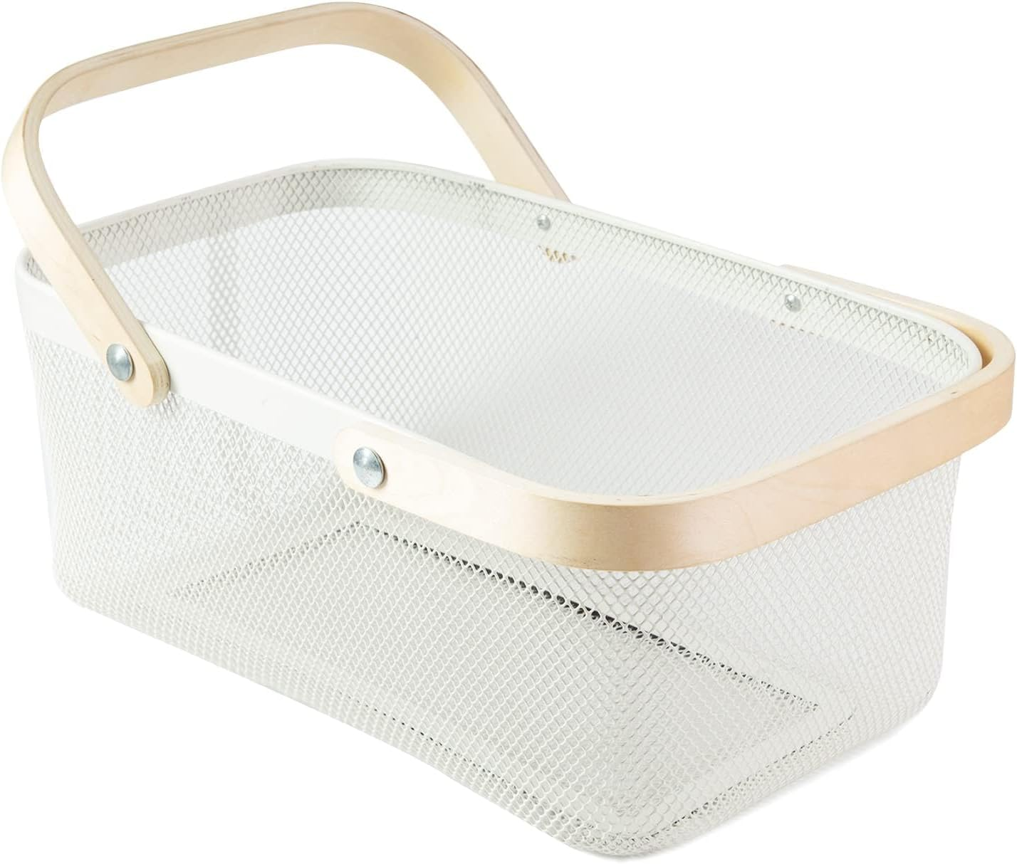 Portable Garden Harvest Basket-Mesh Design Natural Bamboo Handle Wire Storage Baskets,Mesh Basket with Handle Organize Items Reduce Space Occupation,Suitable for Kitchen,Garden,Picnic(Black)