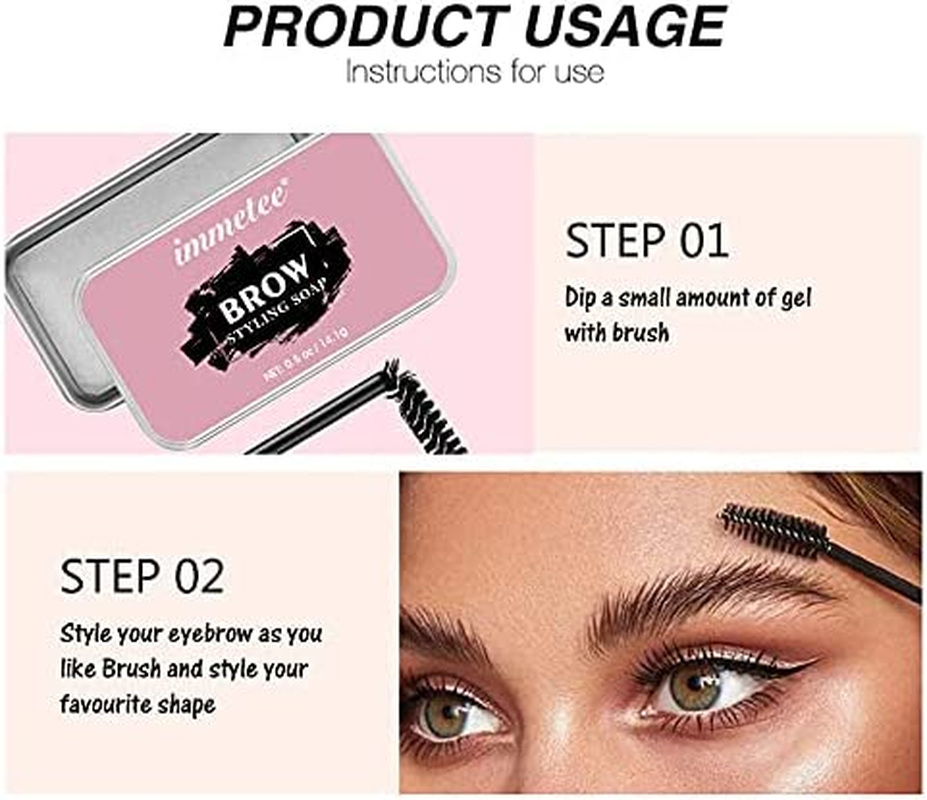 Immetee Eyebrow Soap Kit, 2PCS Brows Soap Wax, Long Lasting Waterproof Smudge Proof Eyebrow Styling Pomade for Natural Brows, 3D Feathery Brows Makeup Balm. 10G/0.35Oz