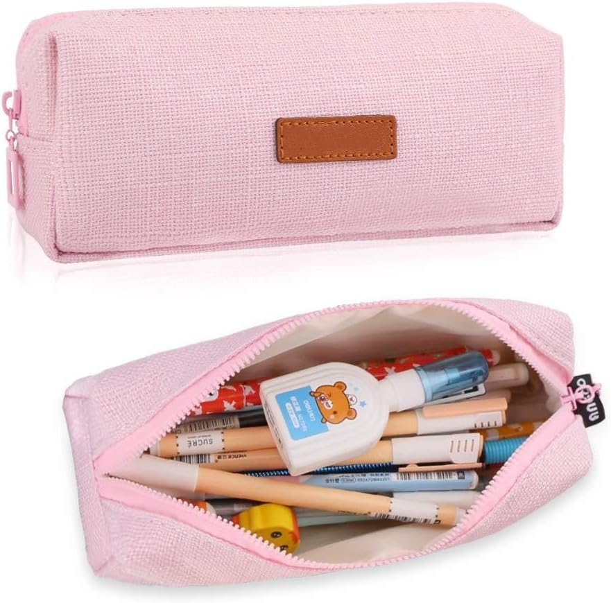 Cotton Linen Small Student Stationery Bag Coin Cosmetic Bag, 1PC Pink image number 3