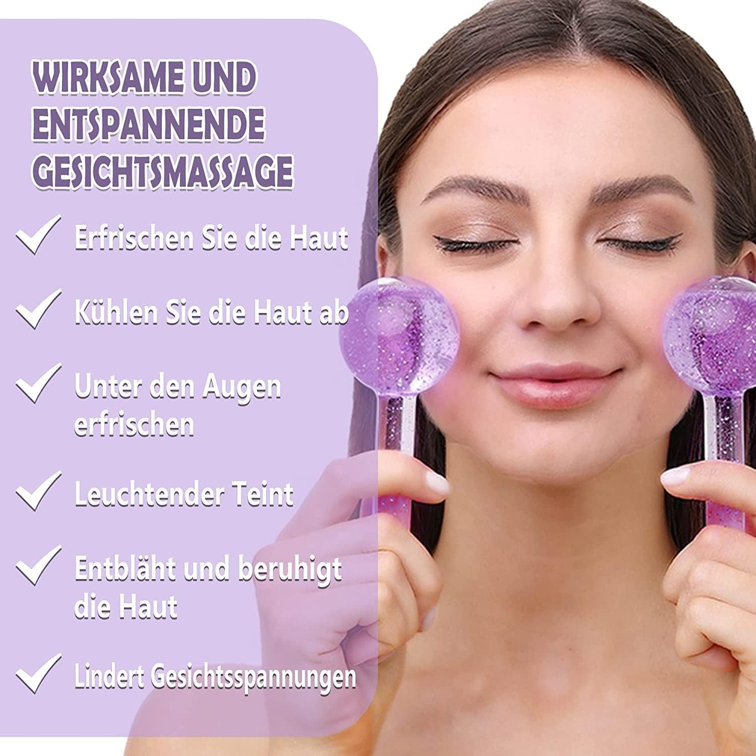 Ice Globes for Face - 2PCS Unbreakable Ice Roller for Face & Eyes, Skin Tightening & Anti-Aging&ndash;Perfect Ice Globes for Reduction of Puffiness & Wrinkles of Face, Neck & Eyes, Glitter Purple image number 5
